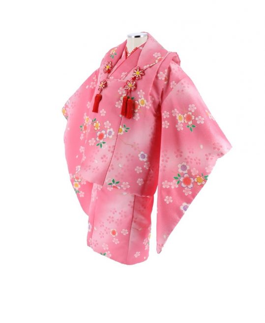 七五三 3歳女の子用被布[シンプルかわいい](被布・着物)ピンク地・小さめの桜No.33H